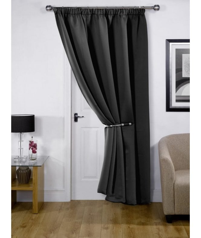 New Edge Blinds Woven Thermal Blackout Pencil Pleat Door Curtain Black