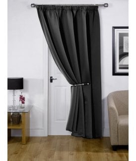 Woven Thermal Blackout Pencil Pleat Door Curtain Black