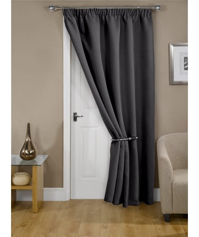 New Edge Blinds Woven Thermal Blackout Pencil Pleat Door Curtain Charcoal