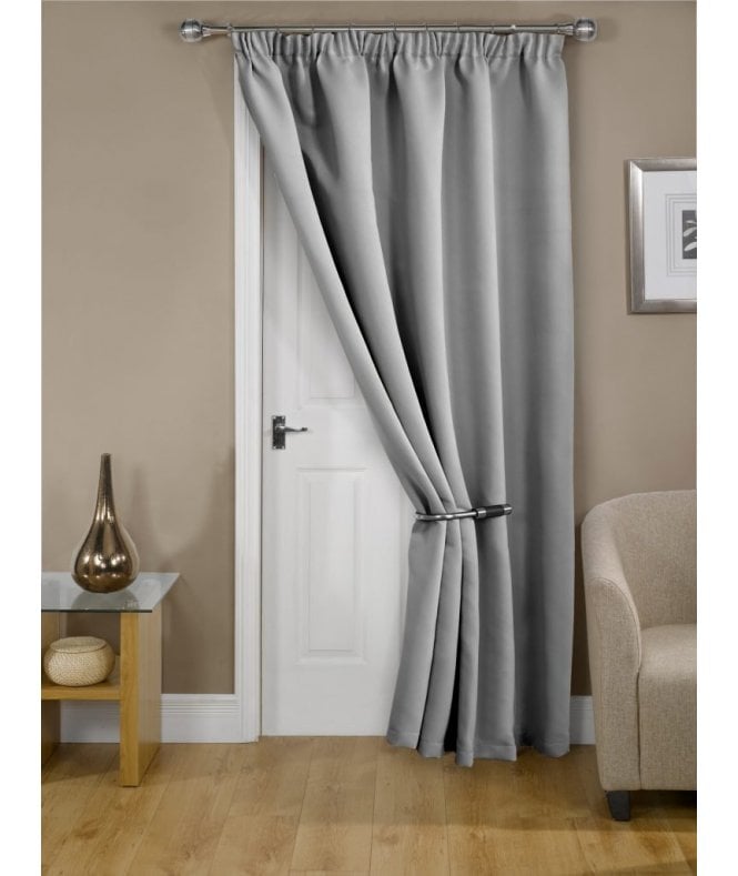 New Edge Blinds Woven Thermal Blackout Pencil Pleat Door Curtain Grey