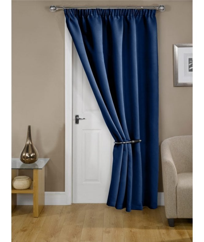 New Edge Blinds Woven Thermal Blackout Pencil Pleat Door Curtain Navy