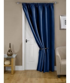 Woven Thermal Blackout Pencil Pleat Door Curtain Navy