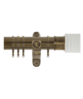 50mm Fixed Length Metal Curtain Pole Set with Acrylic Cube Finial - Antique Brass