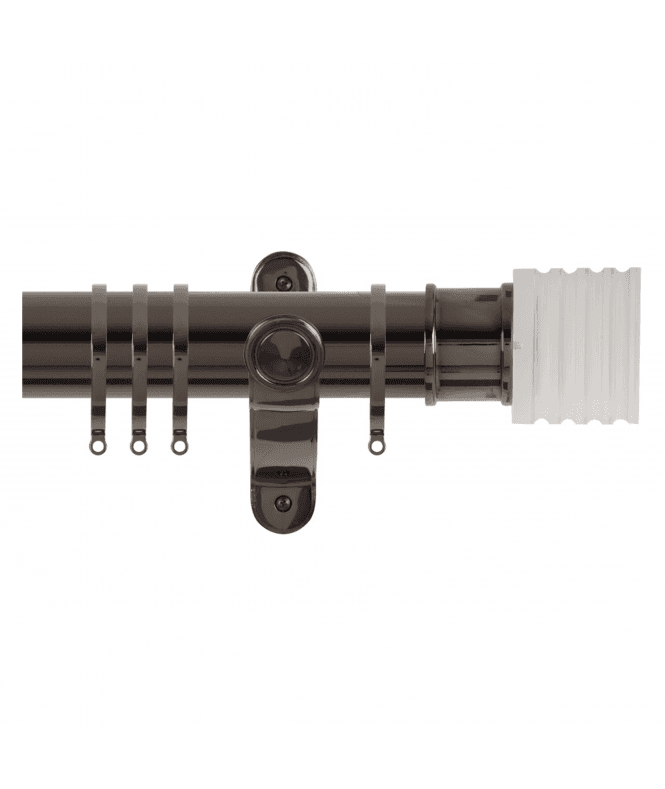 NewEdgeBlinds 50mm Fixed Length Metal Curtain Pole Set with Acrylic Cube Finial - Black Nickel