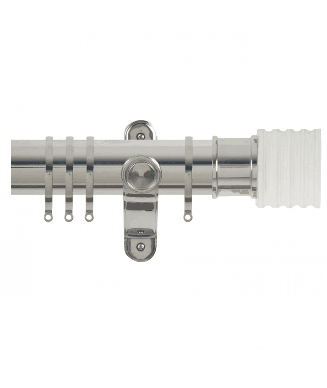 NewEdgeBlinds 50mm Fixed Length Metal Curtain Pole Set with Acrylic Cube Finial - Polished Silver