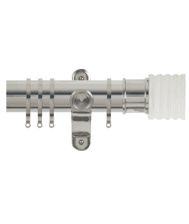 50mm Fixed Length Metal Curtain Pole Set with Acrylic Cube Finial - Polished Silver
