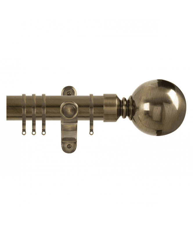 NewEdgeBlinds 50mm Fixed Length Metal Curtain Pole Set with Ball Finial - Antique Brass