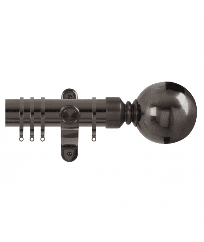 NewEdgeBlinds 50mm Fixed Length Metal Curtain Pole Set with Ball Finial - Black Nickel