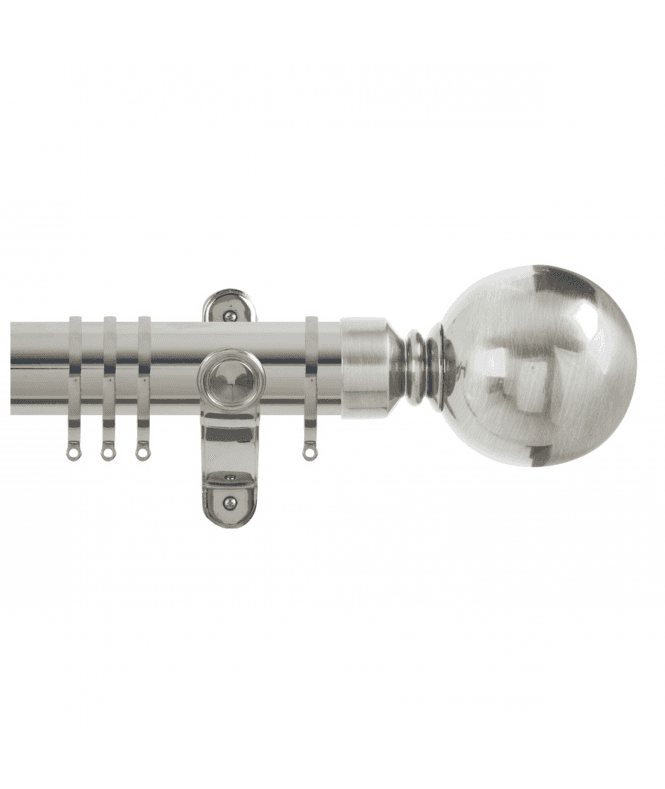 NewEdgeBlinds 50mm Fixed Length Metal Curtain Pole Set with Ball Finial - Polished Silver