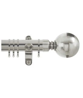 50mm Fixed Length Metal Curtain Pole Set with Ball Finial - Polished Silver