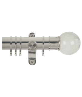 50mm Fixed Length Metal Curtain Pole Set with Crackled Glass Finial - Polished Silver
