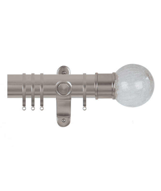NewEdgeBlinds 50mm Fixed Length Metal Curtain Pole Set with Crackled Glass Finial - Titanium