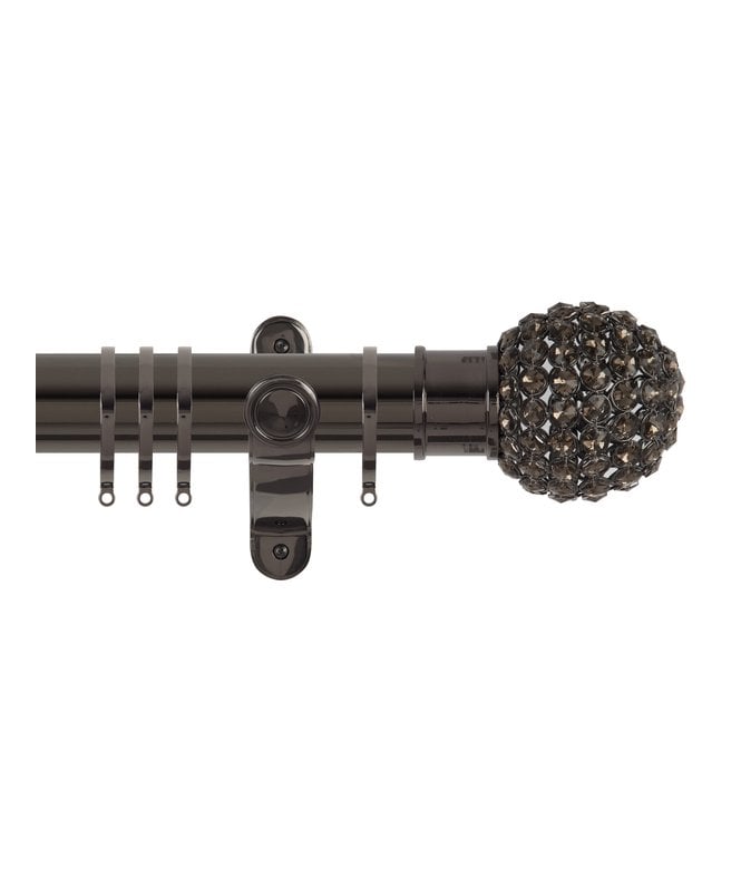 NewEdgeBlinds 50mm Fixed Length Metal Curtain Pole Set with Crystal Beads Finial - Black Nickel