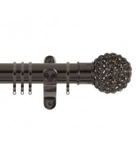 50mm Fixed Length Metal Curtain Pole Set with Crystal Beads Finial - Black Nickel