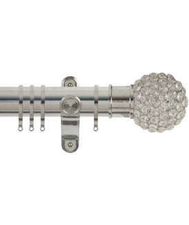 50mm Fixed Length Metal Curtain Pole Set with Crystal Beads Finial - Polished Silver