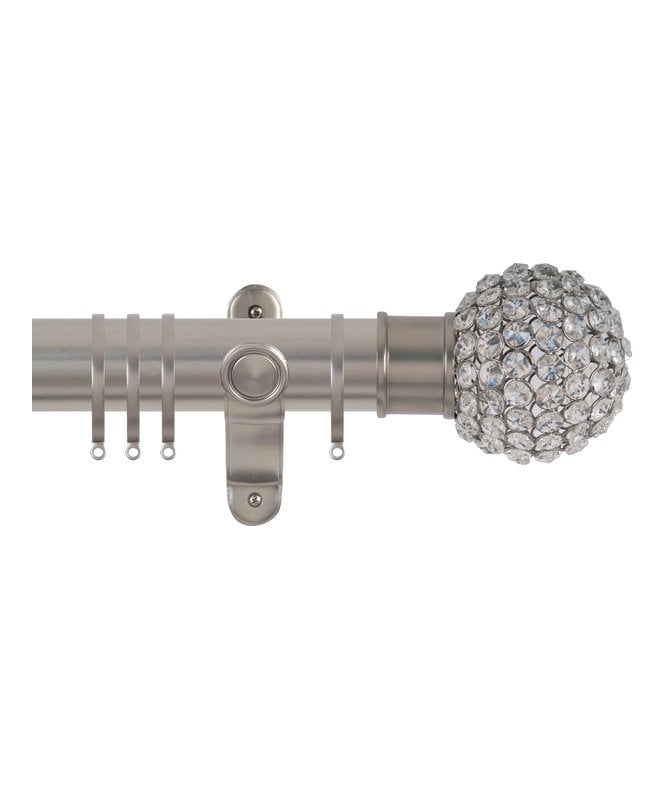 NewEdgeBlinds 50mm Fixed Length Metal Curtain Pole Set with Crystal Beads Finial - Titanium