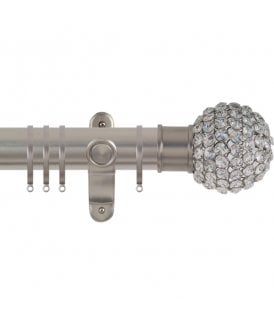 50mm Fixed Length Metal Curtain Pole Set with Crystal Beads Finial - Titanium
