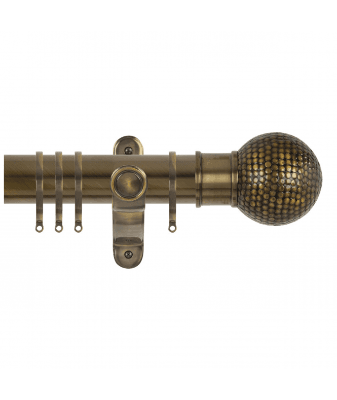 NewEdgeBlinds 50mm Fixed Length Metal Curtain Pole Set with Flat Dimple Ball Finial - Antique Brass