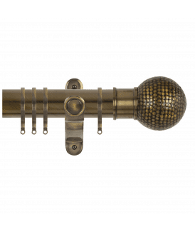 50mm Fixed Length Metal Curtain Pole Set with Flat Dimple Ball Finial - Antique Brass
