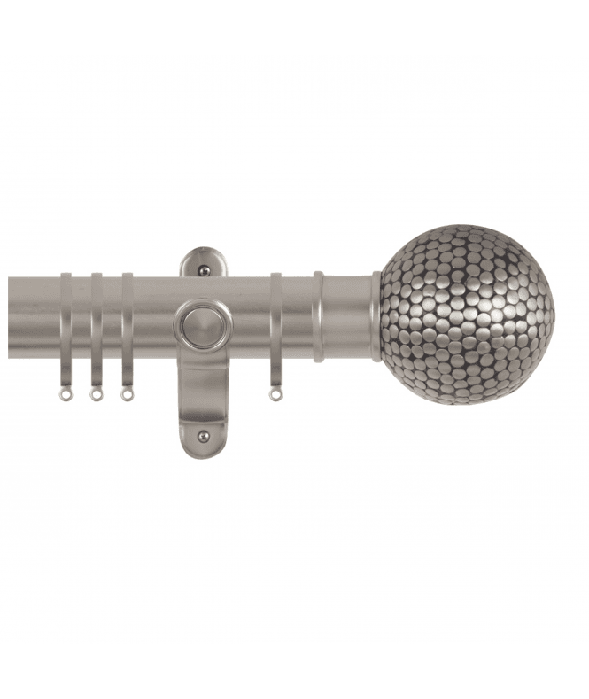 NewEdgeBlinds 50mm Fixed Length Metal Curtain Pole Set with Flat Dimple Ball Finial - Titanium