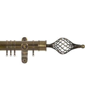 50mm Fixed Length Metal Curtain Pole Set with Long Cage Finial - Antique Brass