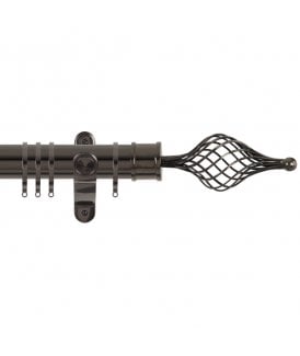 50mm Fixed Length Metal Curtain Pole Set with Long Cage Finial - Black Nickel