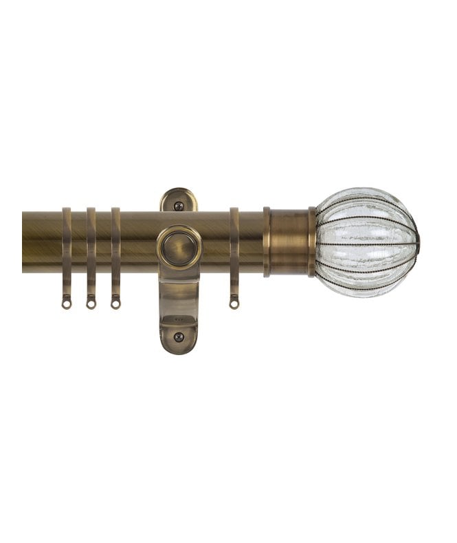NewEdgeBlinds 50mm Fixed Length Metal Curtain Pole Set with Pumpkin Finial - Antique Brass
