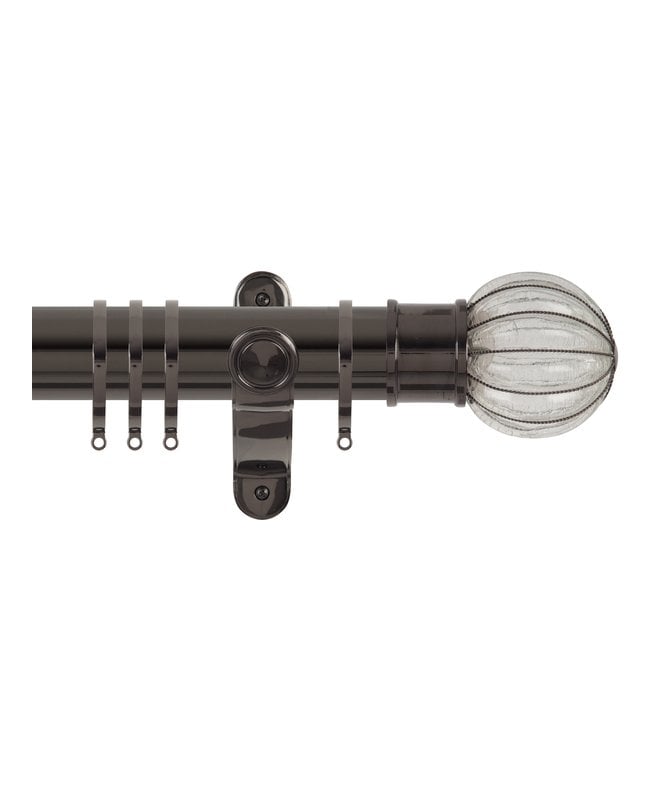 NewEdgeBlinds 50mm Fixed Length Metal Curtain Pole Set with Pumpkin Finial - Black Nickel