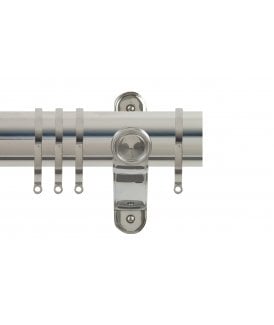 50mm Fixed Length Metal Curtain Pole Set with Stud Finial - Polished Silver