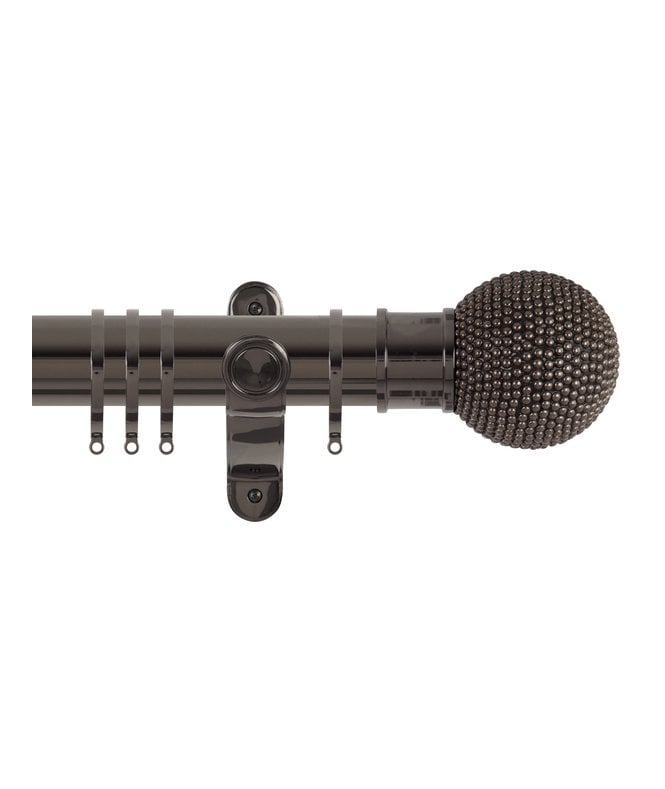NewEdgeBlinds 50mm Fixed Length Metal Curtain Pole Set with Studded Ball Finial - Black Nickel