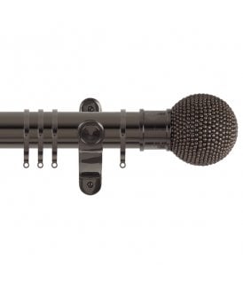 50mm Fixed Length Metal Curtain Pole Set with Studded Ball Finial - Black Nickel
