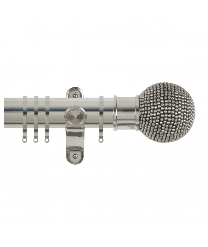 NewEdgeBlinds 50mm Fixed Length Metal Curtain Pole Set with Studded Ball Finial - Polished Silver