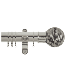 50mm Fixed Length Metal Curtain Pole Set with Studded Ball Finial - Polished Silver