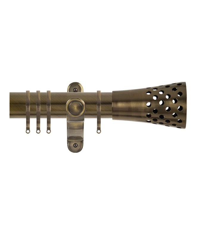 NewEdgeBlinds 50mm Fixed Length Metal Curtain Pole Set with Trumpet Finial - Antique Brass