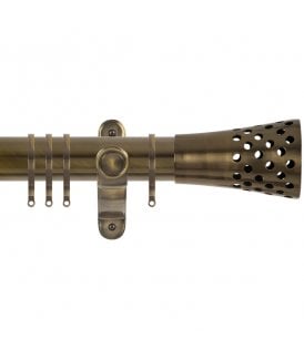 50mm Fixed Length Metal Curtain Pole Set with Trumpet Finial - Antique Brass