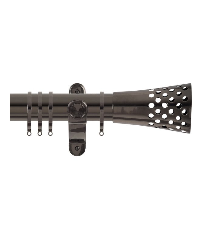 NewEdgeBlinds 50mm Fixed Length Metal Curtain Pole Set with Trumpet Finial - Black Nickel