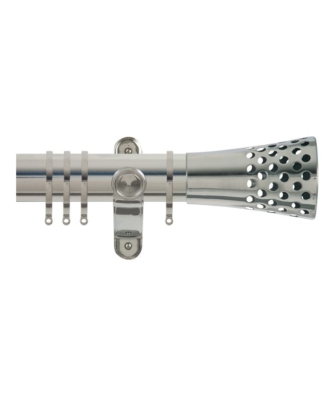 NewEdgeBlinds 50mm Fixed Length Metal Curtain Pole Set with Trumpet Finial - Polished Silver