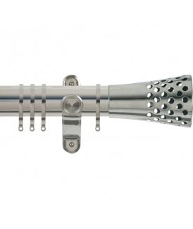 50mm Fixed Length Metal Curtain Pole Set with Trumpet Finial - Polished Silver