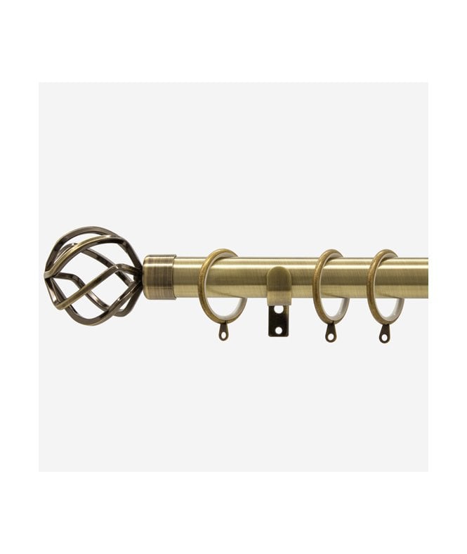 NewEdgeBlinds Antqiue Brass 28mm Cage Fixed Length Metal Curtain Pole