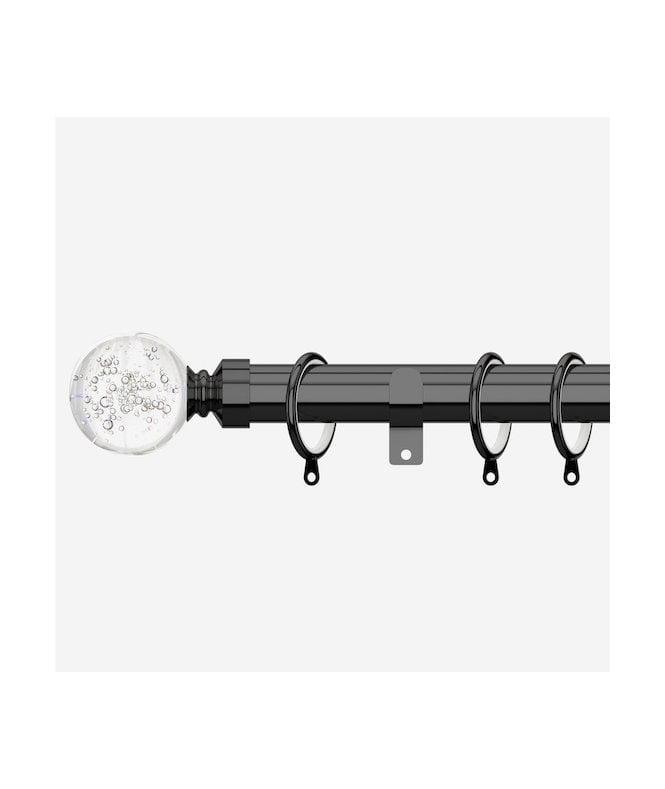 NewEdgeBlinds Black Nickel 28mm Glass Bubbles Fixed Length Metal Curtain Pole