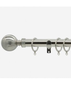 Brushed Steel 28mm Ball Fixed Length Metal Curtain Pole