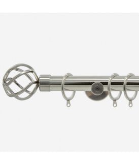 Brushed Steel 28mm Cage Fixed Length Metal Curtain Pole
