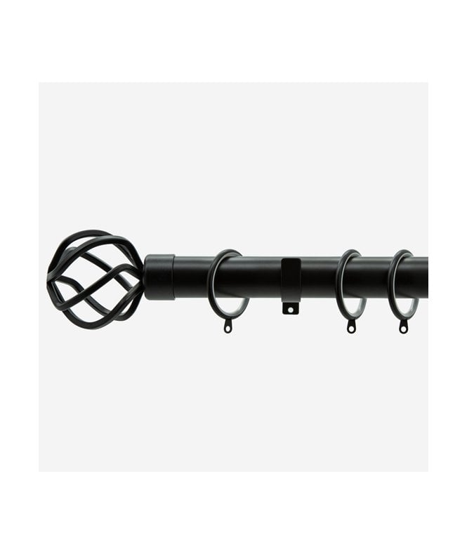 NewEdgeBlinds Matt Black 28mm Cage Fixed Length Metal Curtain Pole
