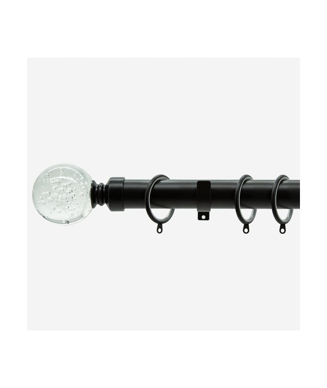 NewEdgeBlinds Matt Black 28mm Glass Bubbles Fixed Length Metal Curtain Pole