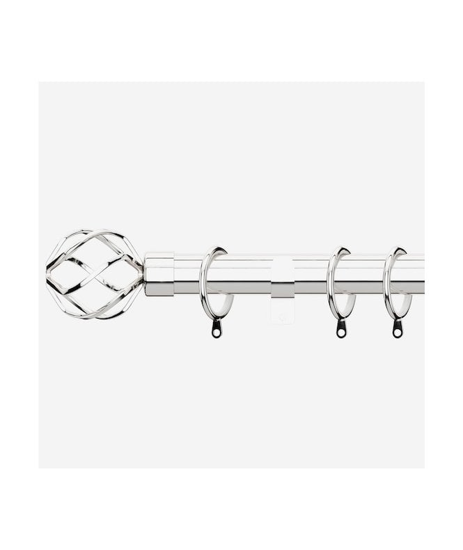 NewEdgeBlinds Polished Chrome 28mm Cage Fixed Length Metal Curtain Pole