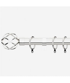 Polished Chrome 28mm Cage Fixed Length Metal Curtain Pole