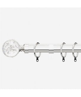 Polished Chrome 28mm Glass Bubbles Fixed Length Metal Curtain Pole