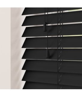50mm Slat Black Faux Wood Venetian Blind With Strings 120cm Drop