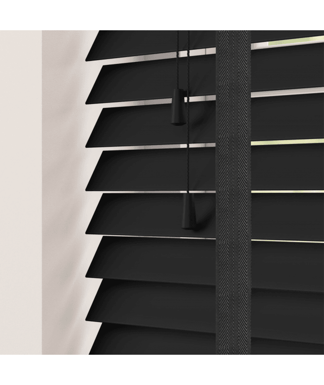 Sunwood 50mm Slat Black Faux Wood Venetian Blind With Tapes 120cm Drop