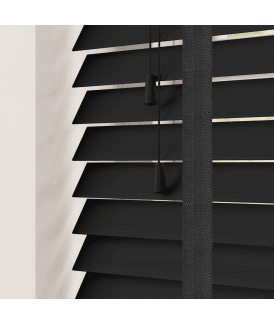 50mm Slat Black Faux Wood Venetian Blind With Tapes 120cm Drop
